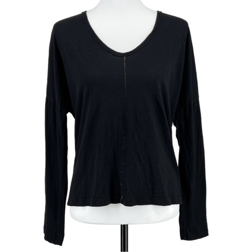 Sundry Women’s Long Sleeve V-Neck Top Gold Metallic Stitching Black Size 1